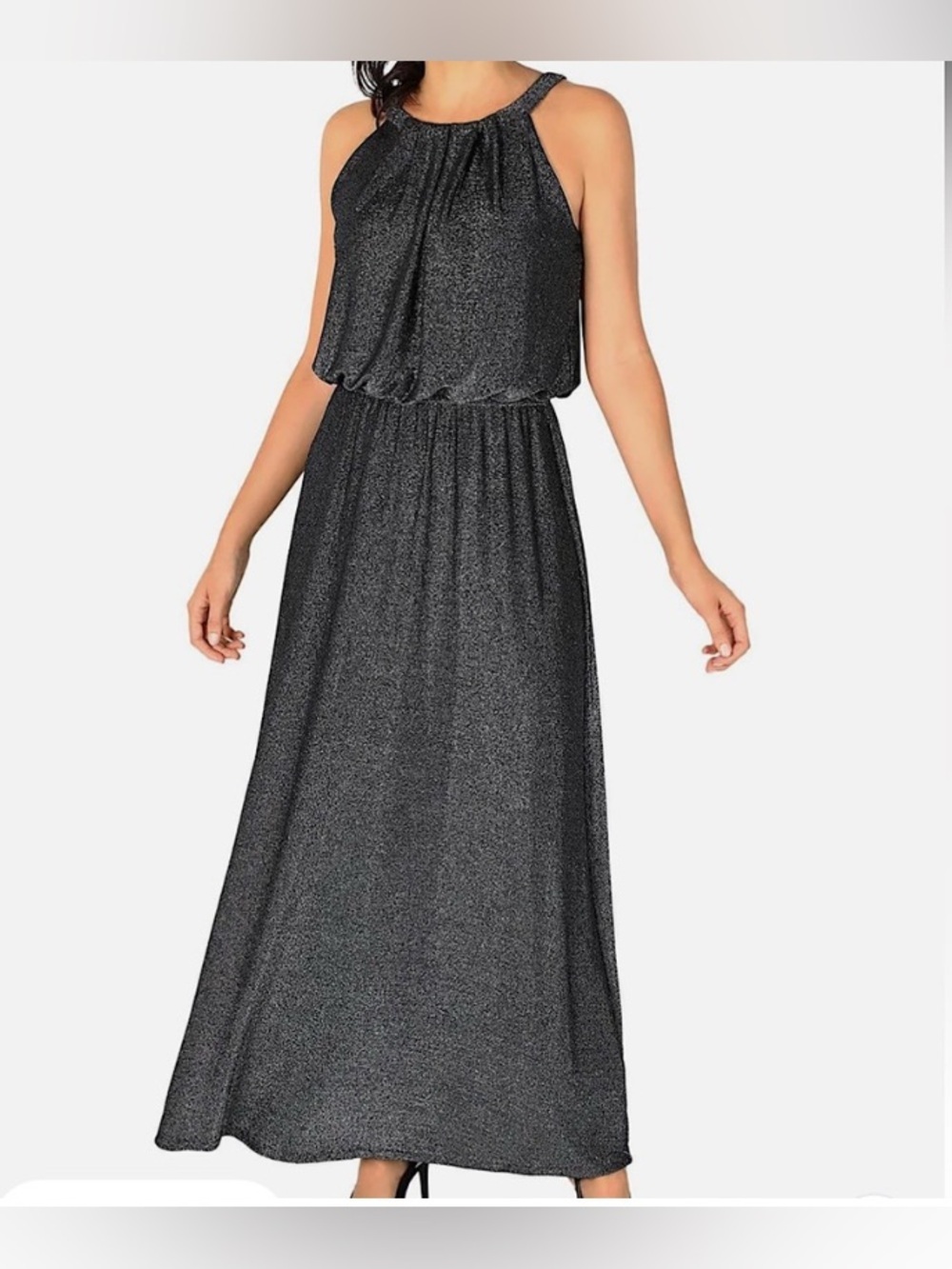 Robbie Bee Silver-Black Halter Maxi Dress